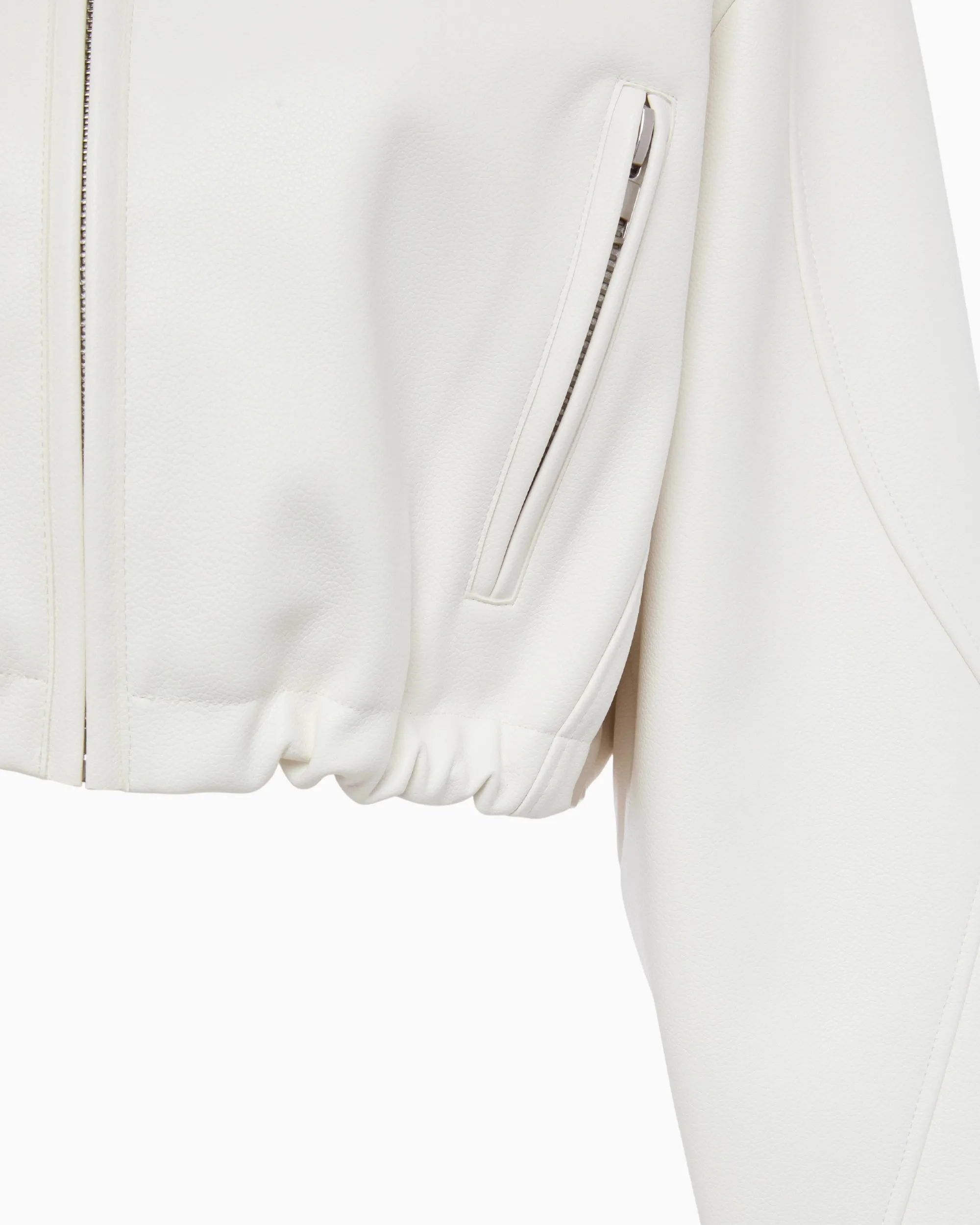 Faux Leather Cropped Hooded Jacket | Chalk