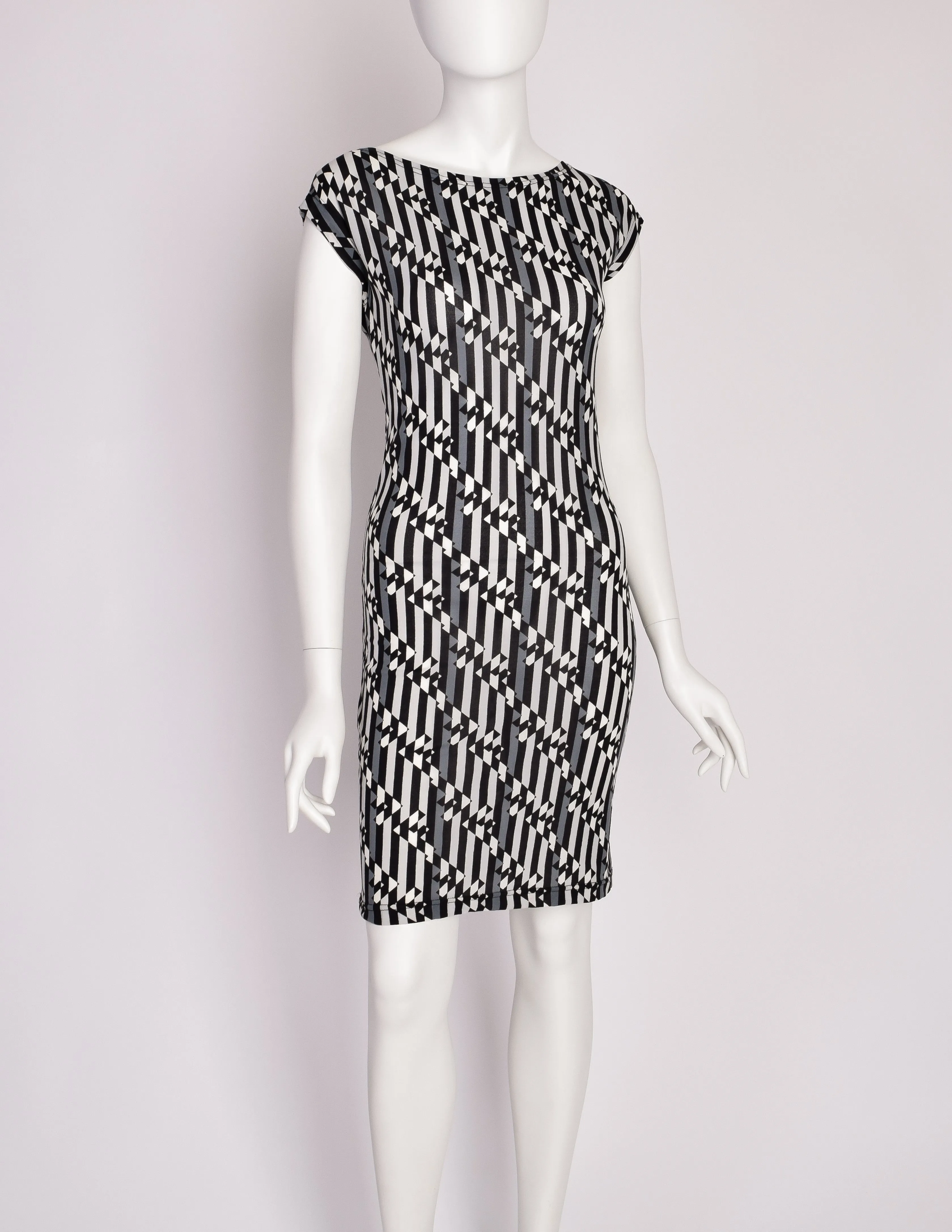 Fendi Vintage Black White Grey Logo Bodycon Dress