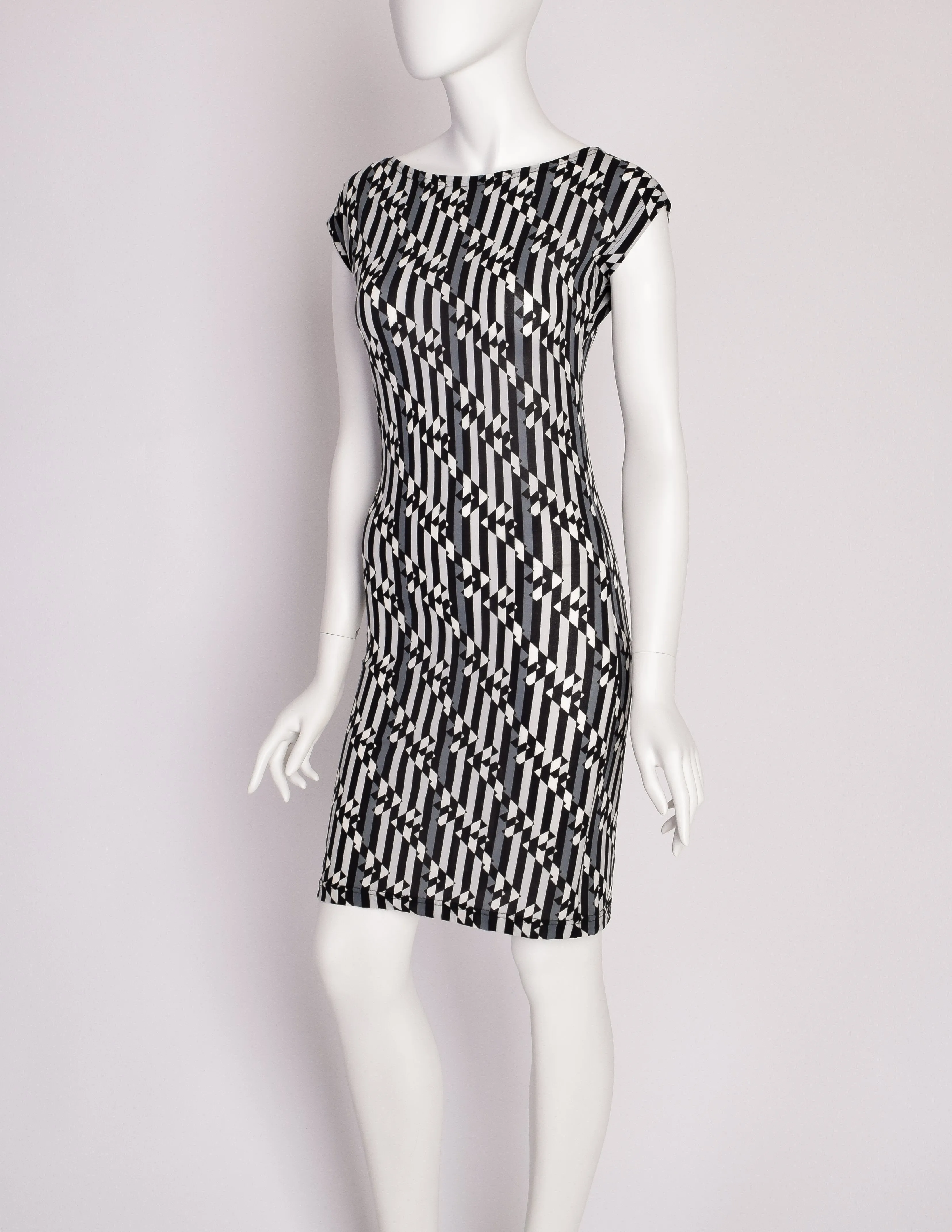 Fendi Vintage Black White Grey Logo Bodycon Dress