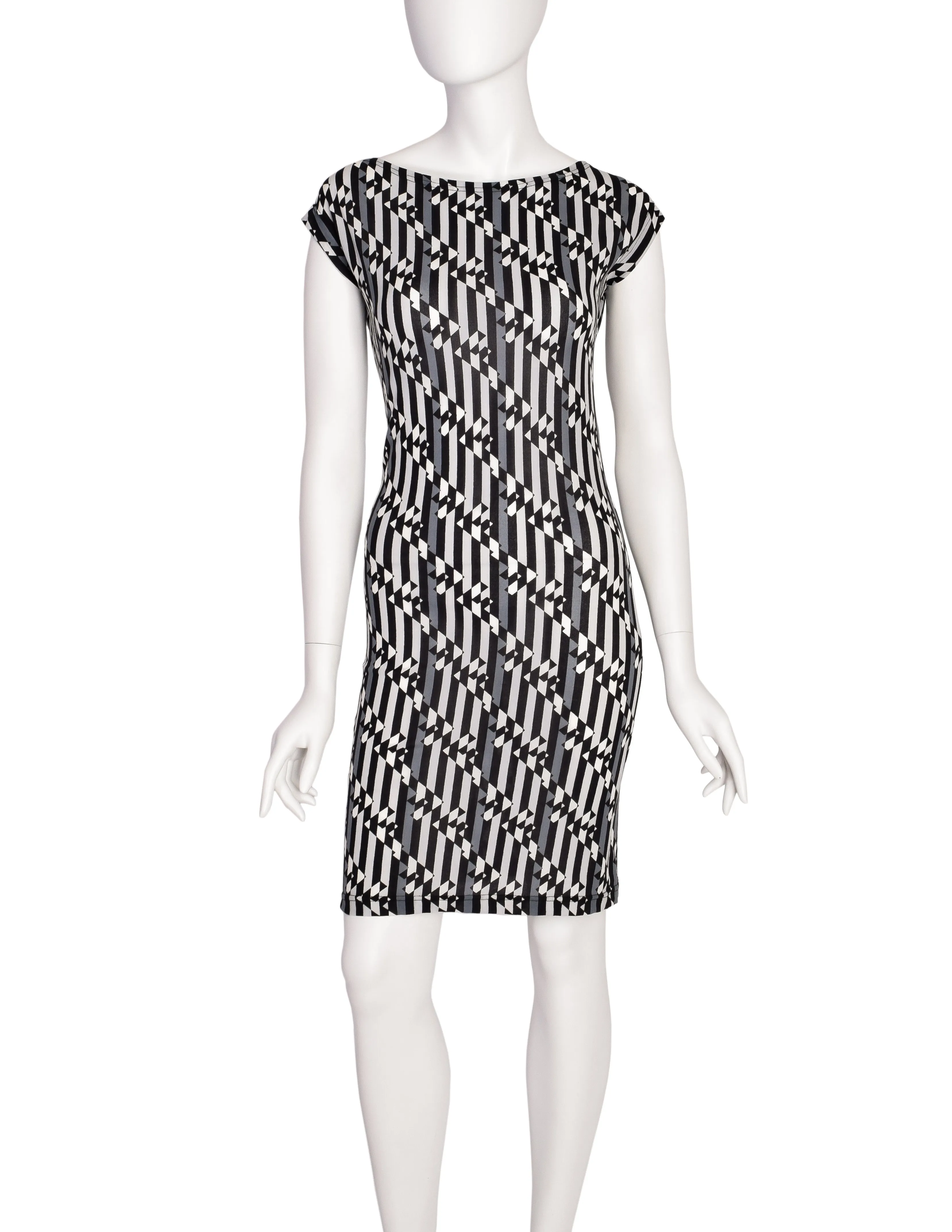 Fendi Vintage Black White Grey Logo Bodycon Dress