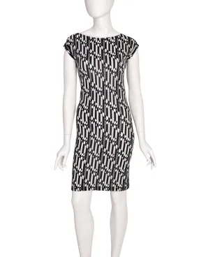 Fendi Vintage Black White Grey Logo Bodycon Dress