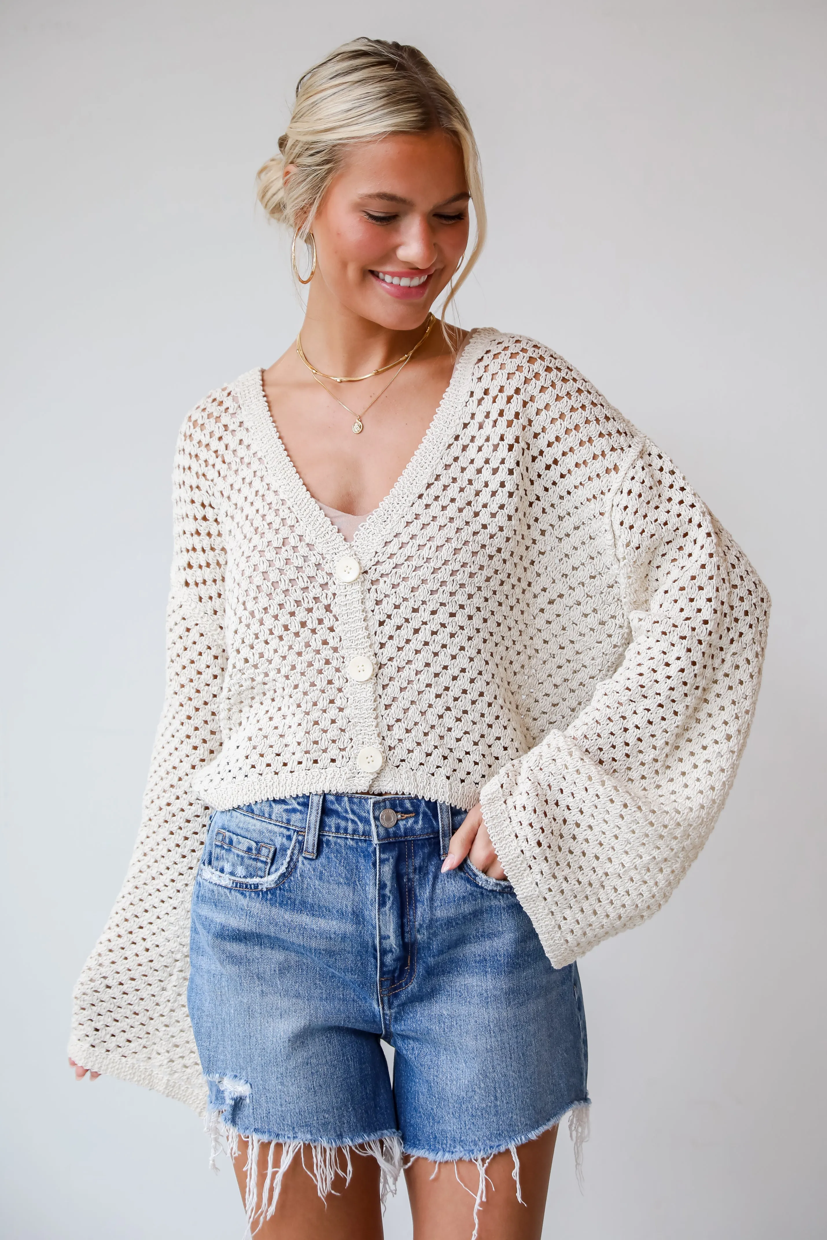 FINAL SALE - Perfect Fate Natural Crochet Knit Top