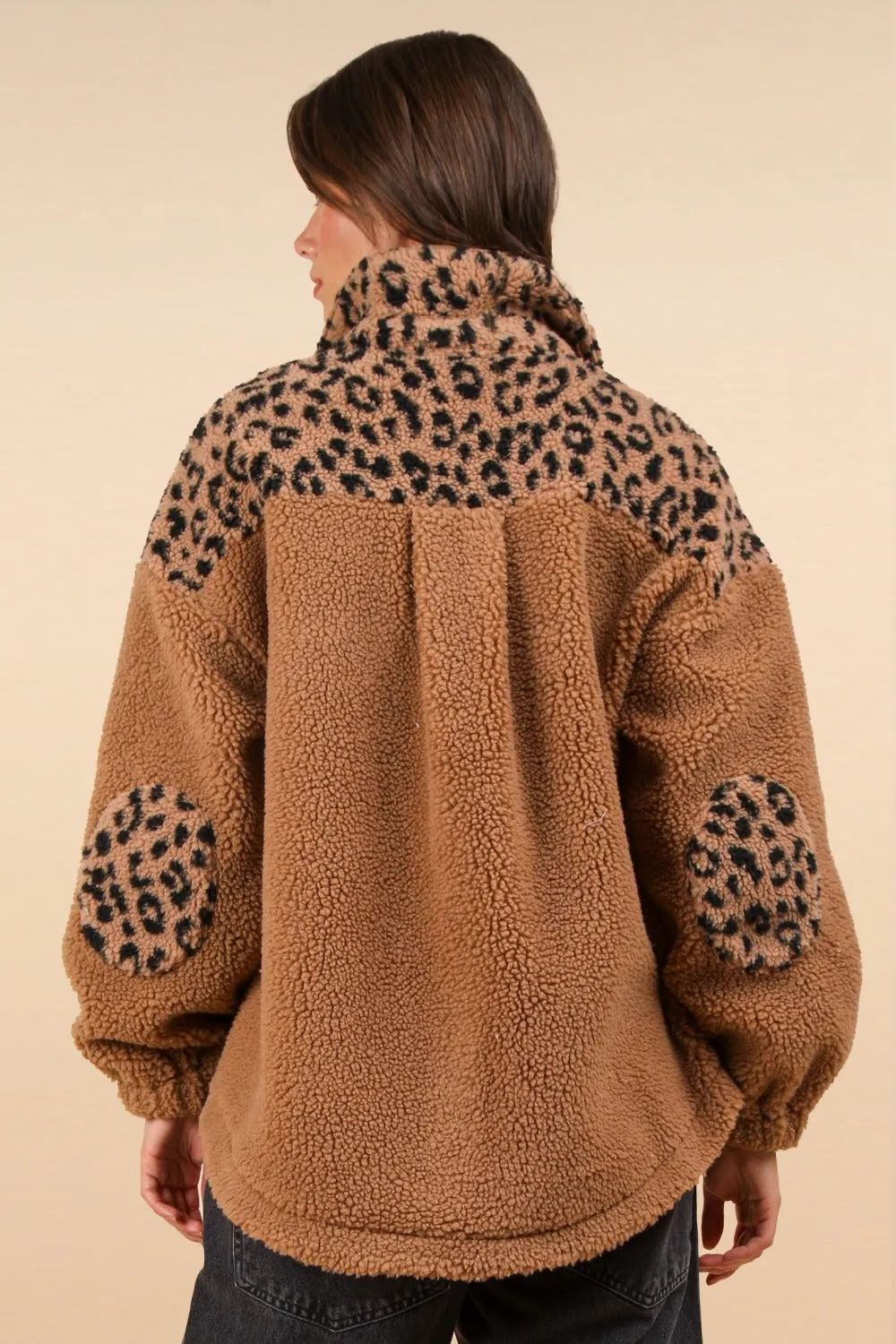 Fiona Fuzzy Leopard Button Down Long Sleeve Jacket