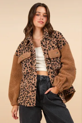 Fiona Fuzzy Leopard Button Down Long Sleeve Jacket