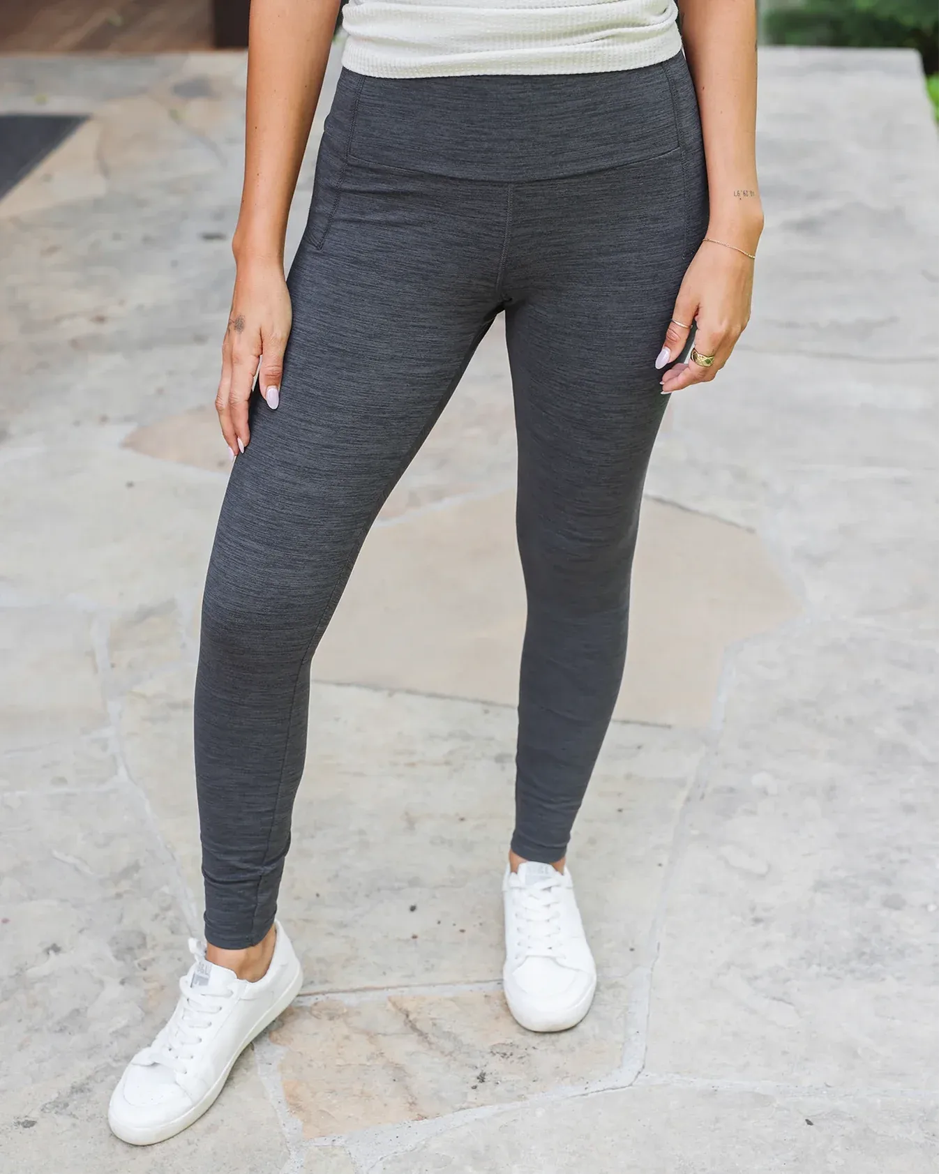 Fleece Lined Pocket Leggings in Charcoal Grey by Grace & Lace (Ships in 1-2 Weeks)