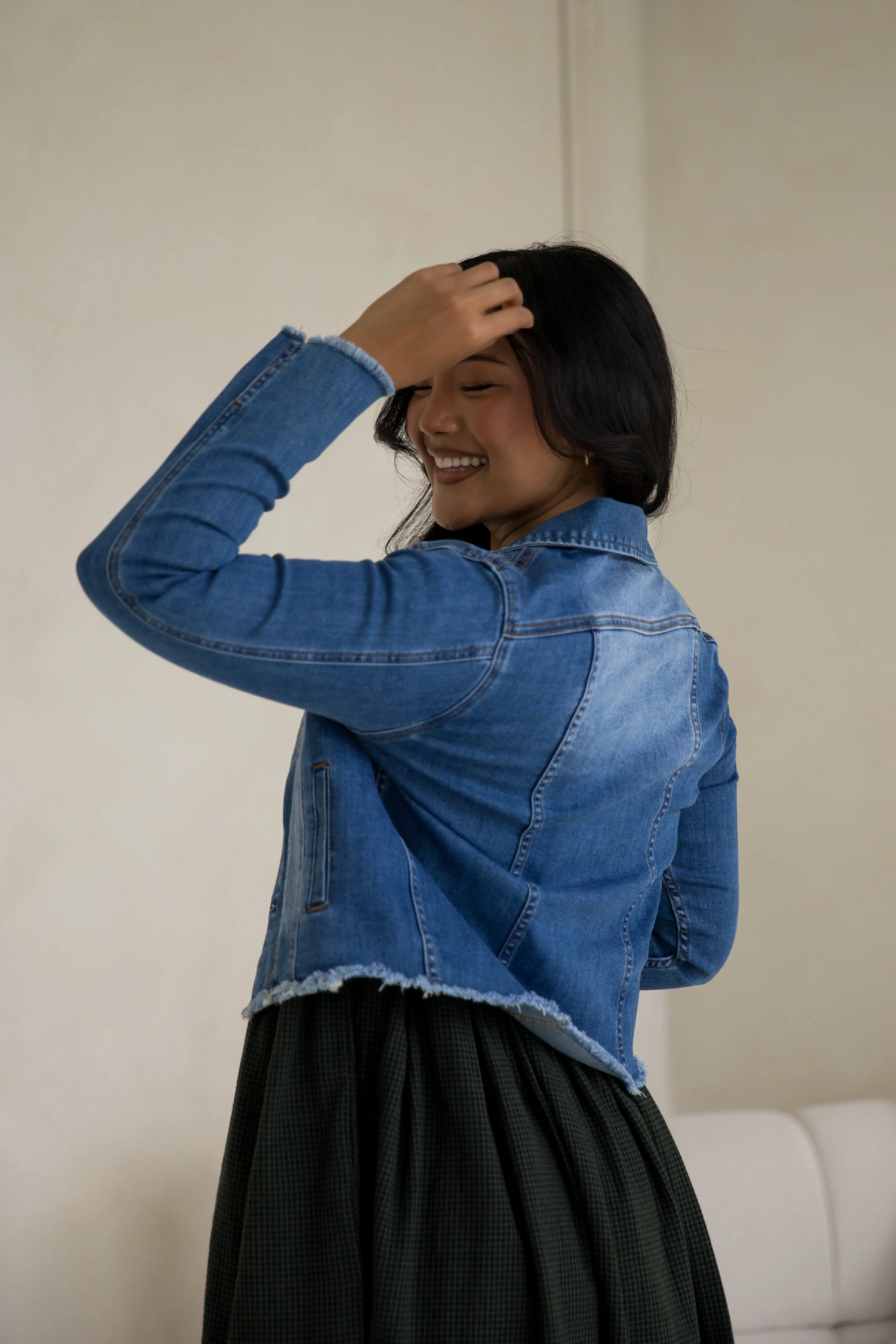 Frayed Denim Jacket | Mid Wash