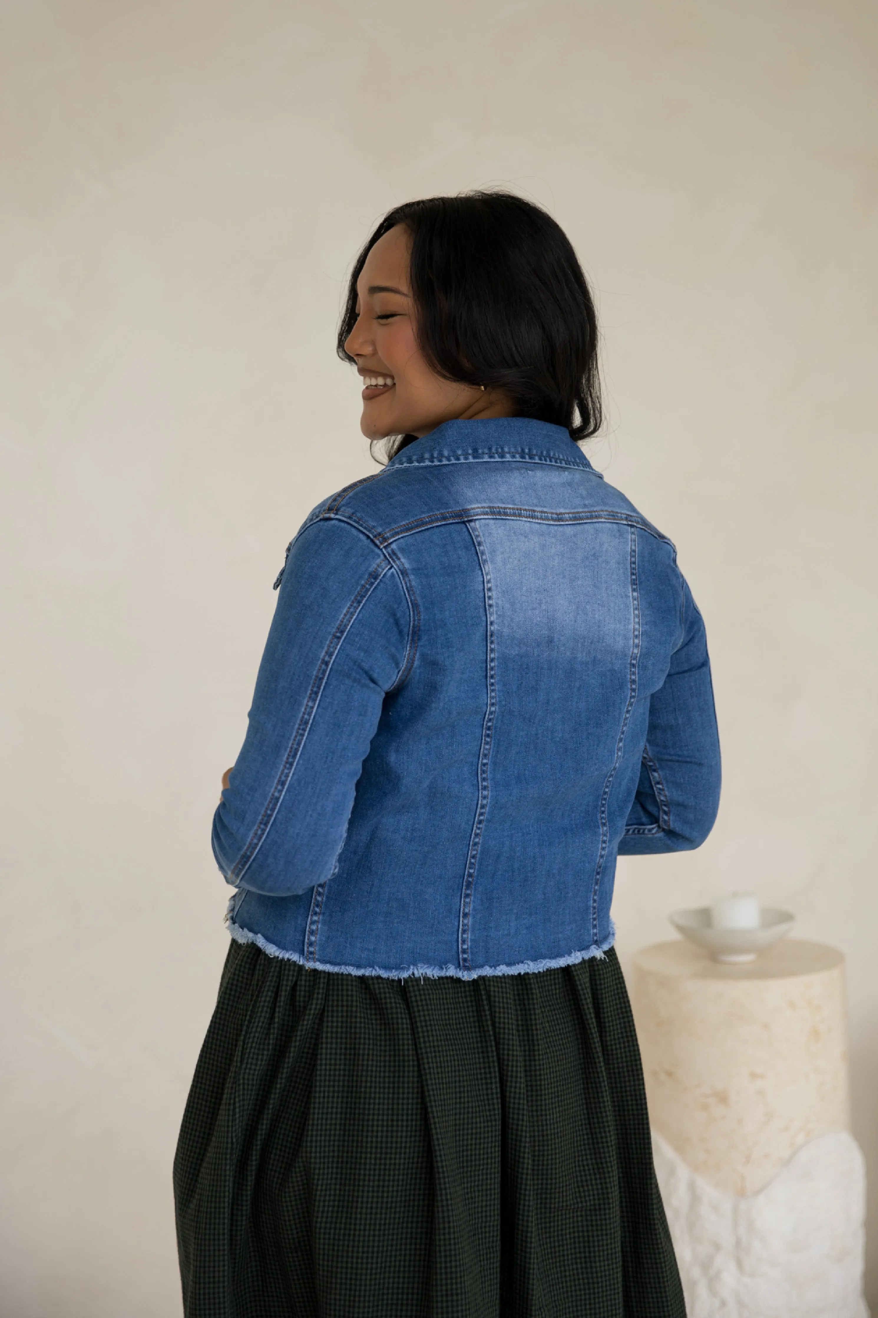 Frayed Denim Jacket | Mid Wash