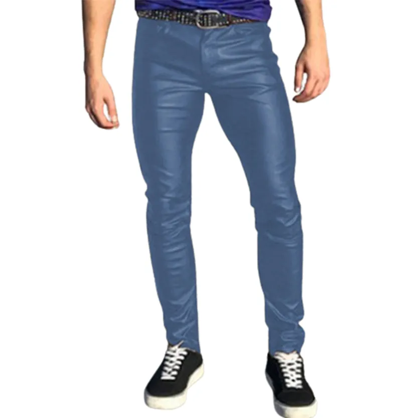 Funki Buys | Pants | Men's Punk Casual Faux Leather Pants