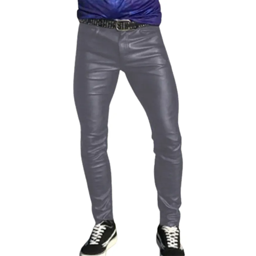 Funki Buys | Pants | Men's Punk Casual Faux Leather Pants