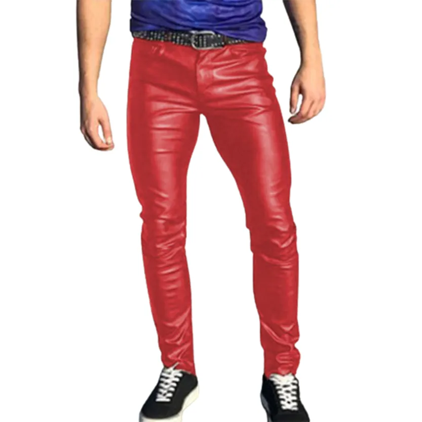 Funki Buys | Pants | Men's Punk Casual Faux Leather Pants