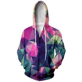 Geometric Diamond Zip Up Hoodie