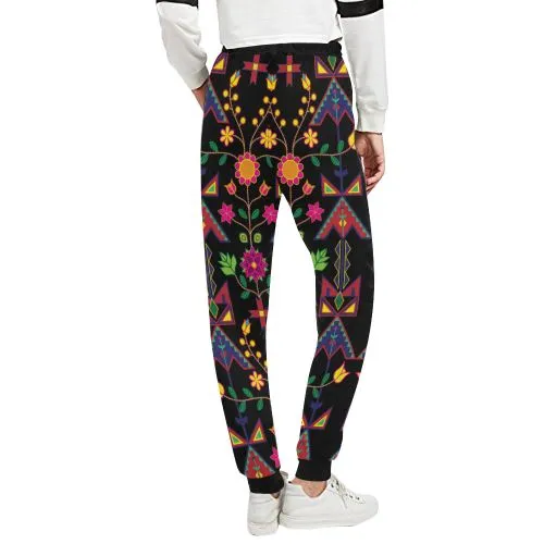 Geometric Floral Spring-Black Women's Sweatpants