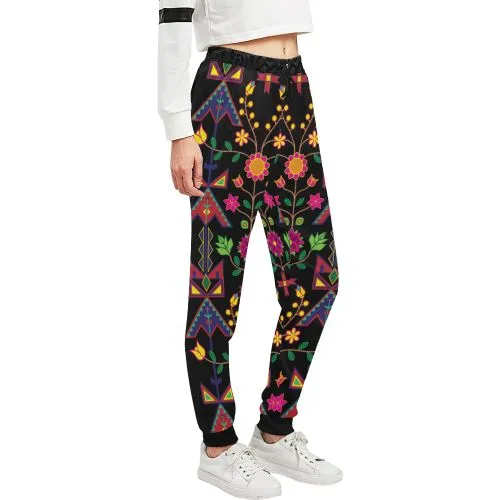 Geometric Floral Spring-Black Women's Sweatpants