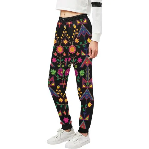 Geometric Floral Spring-Black Women's Sweatpants