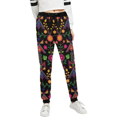 Geometric Floral Spring-Black Women's Sweatpants