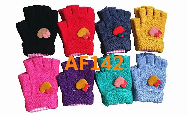 Girls Fingerless Magic Knit Half Finger Love Gloves AF142