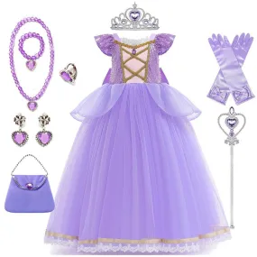 Girl's sequined little flying sleeve princess dress Dreamy Purple Princess Dress Set Fairy-tale Little Princess