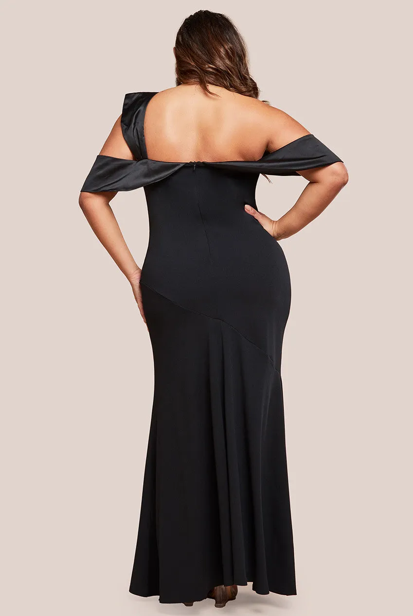 Goddiva Plus One Shoulder Satin Band Maxi Dress - Black