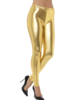 Gold 80s Metallic Disco Leggings