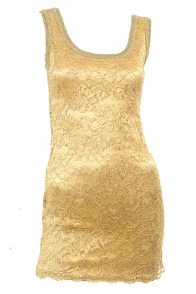 Gold Stretch Lace Bodycon Mini Dress