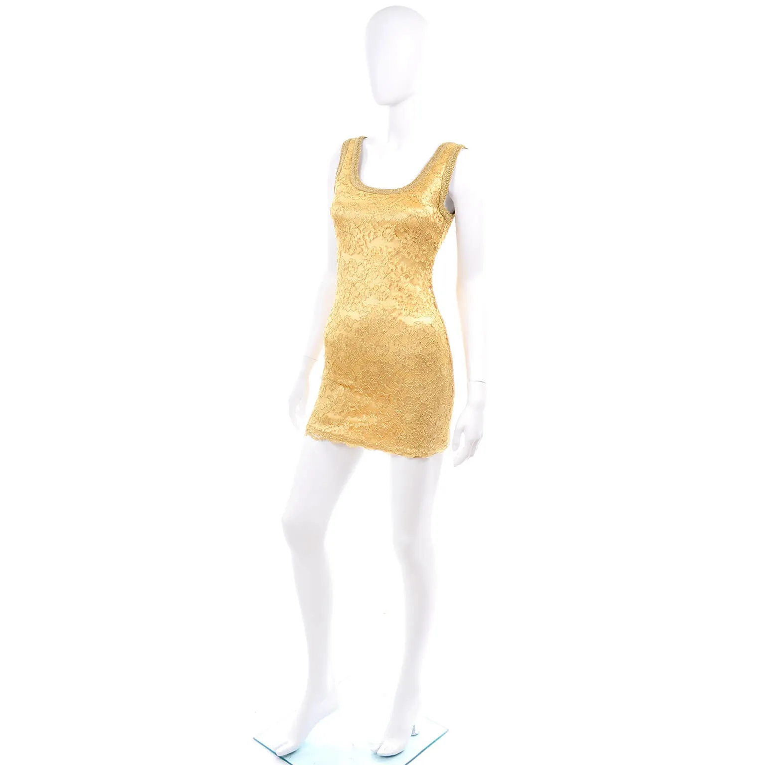 Gold Stretch Lace Bodycon Mini Dress