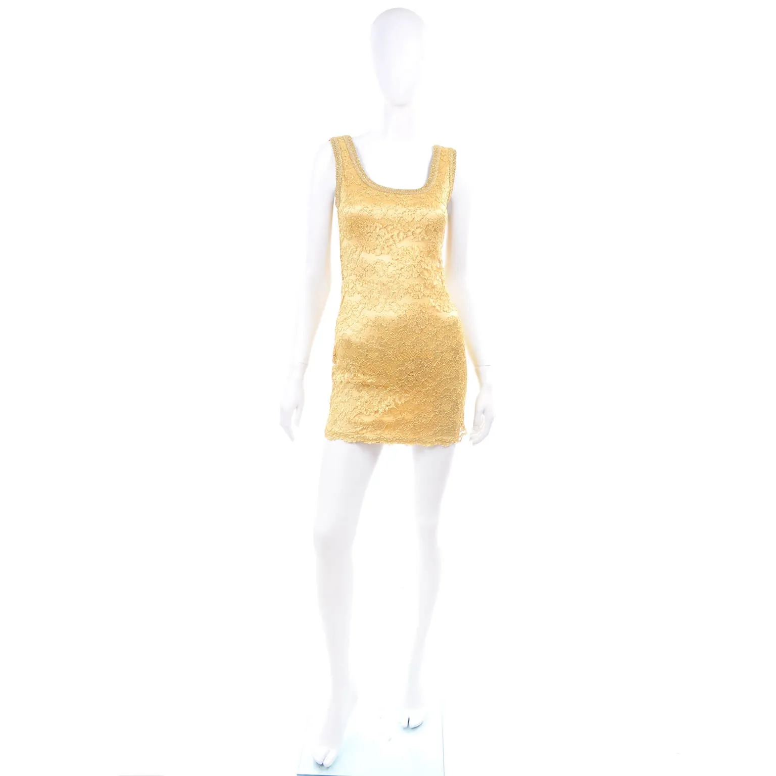 Gold Stretch Lace Bodycon Mini Dress