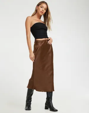 Goya Midi Skirt in Satin Bitter Chocolate