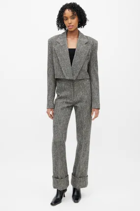 Grey & Black Wool Tweed Two Piece Suit