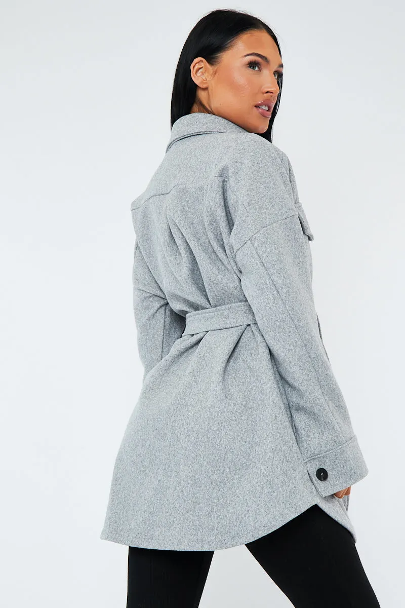 Grey Belted Pocket Front Shacket - Stella