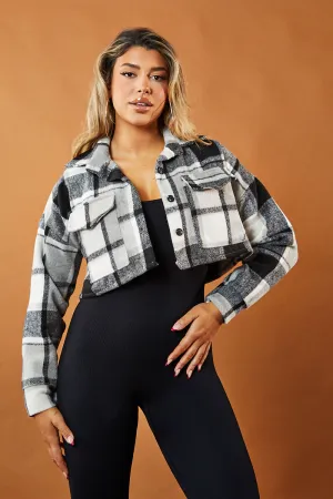 Grey Checked Button Up Cropped Shacket - Lauren