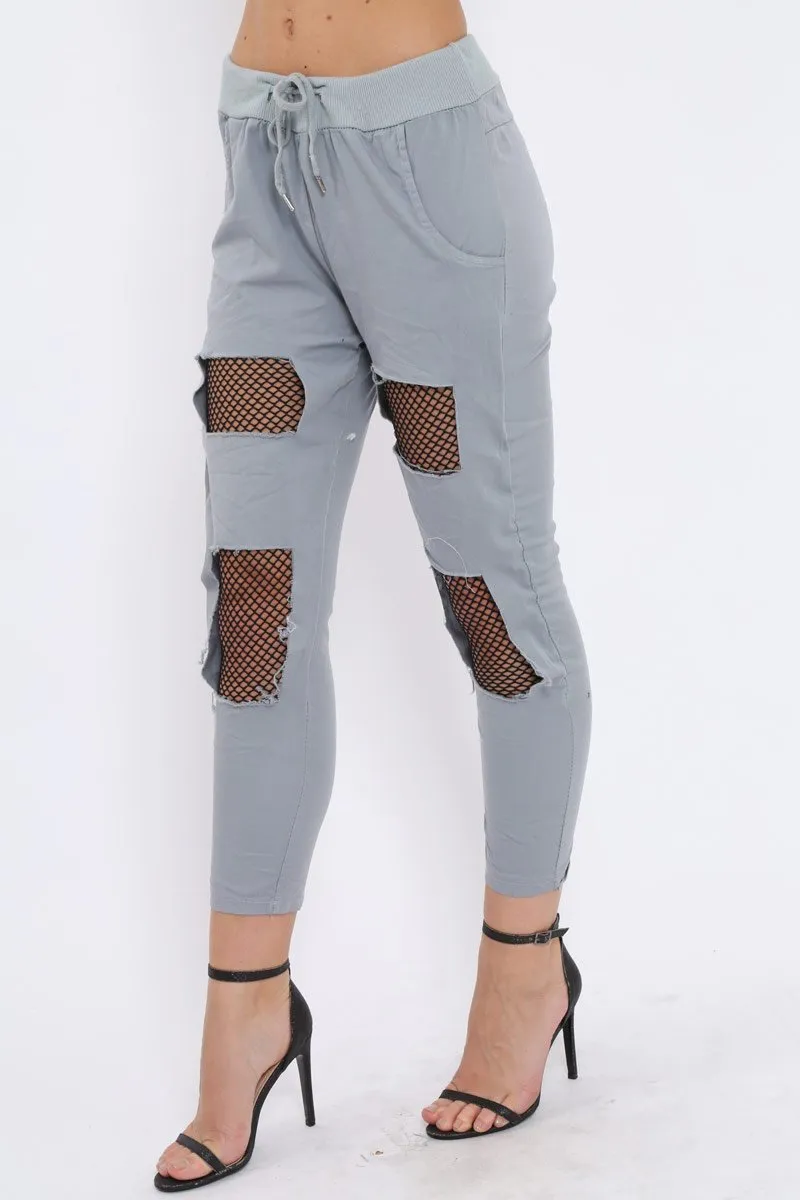 Grey Fish Net Panel Detail Joggers - Mikaela