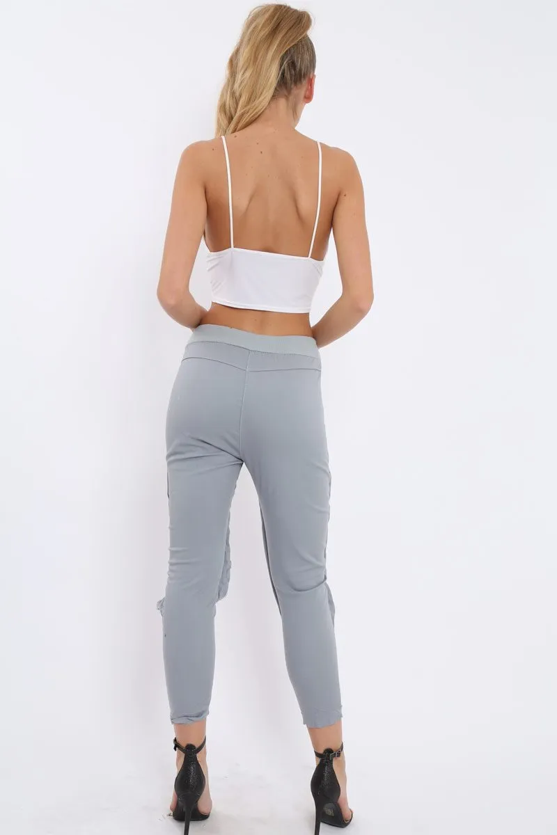 Grey Fish Net Panel Detail Joggers - Mikaela