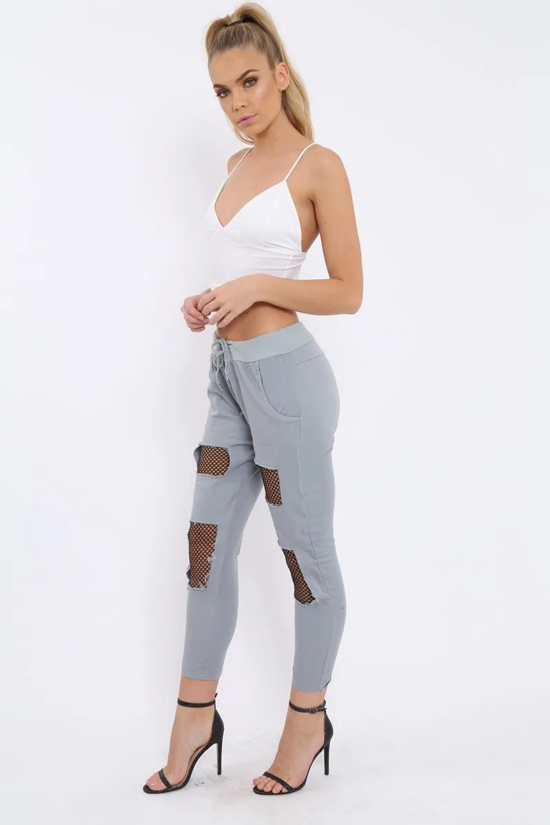 Grey Fish Net Panel Detail Joggers - Mikaela