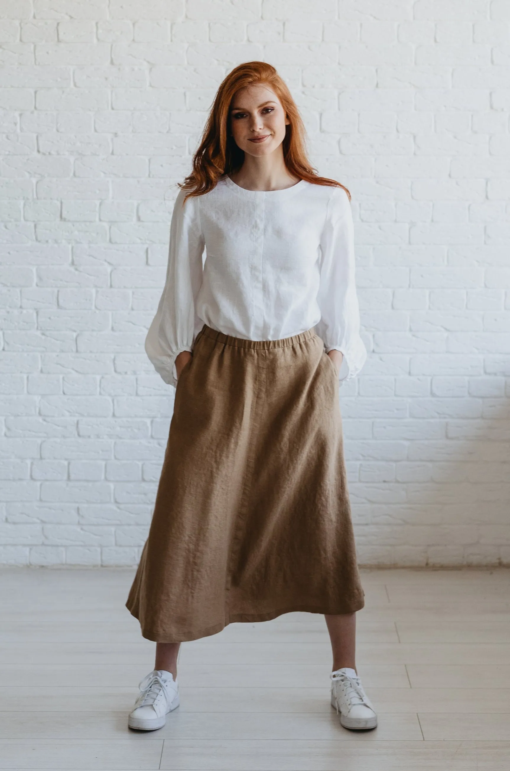 Heavyweight Linen Skirt with Pockets