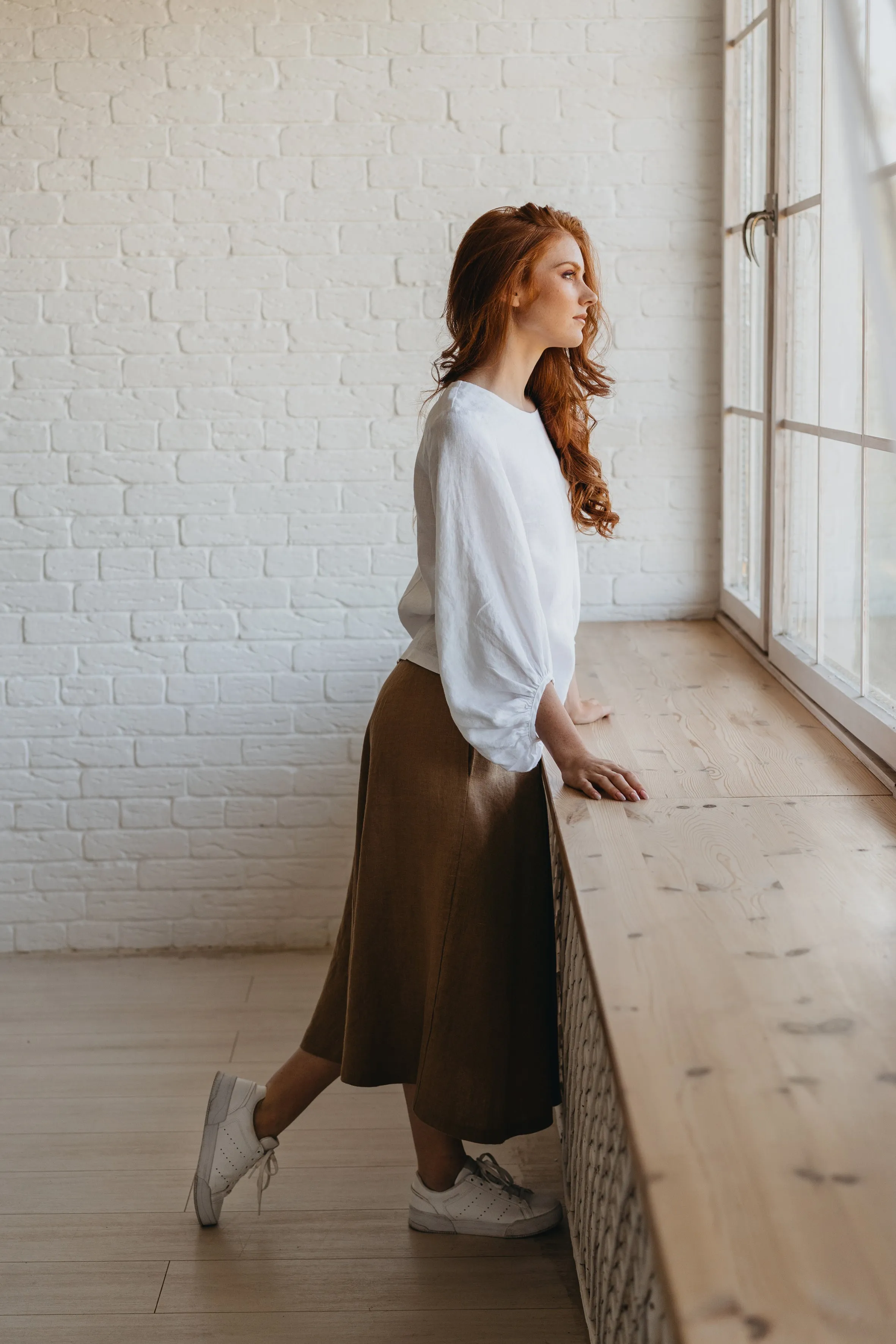 Heavyweight Linen Skirt with Pockets