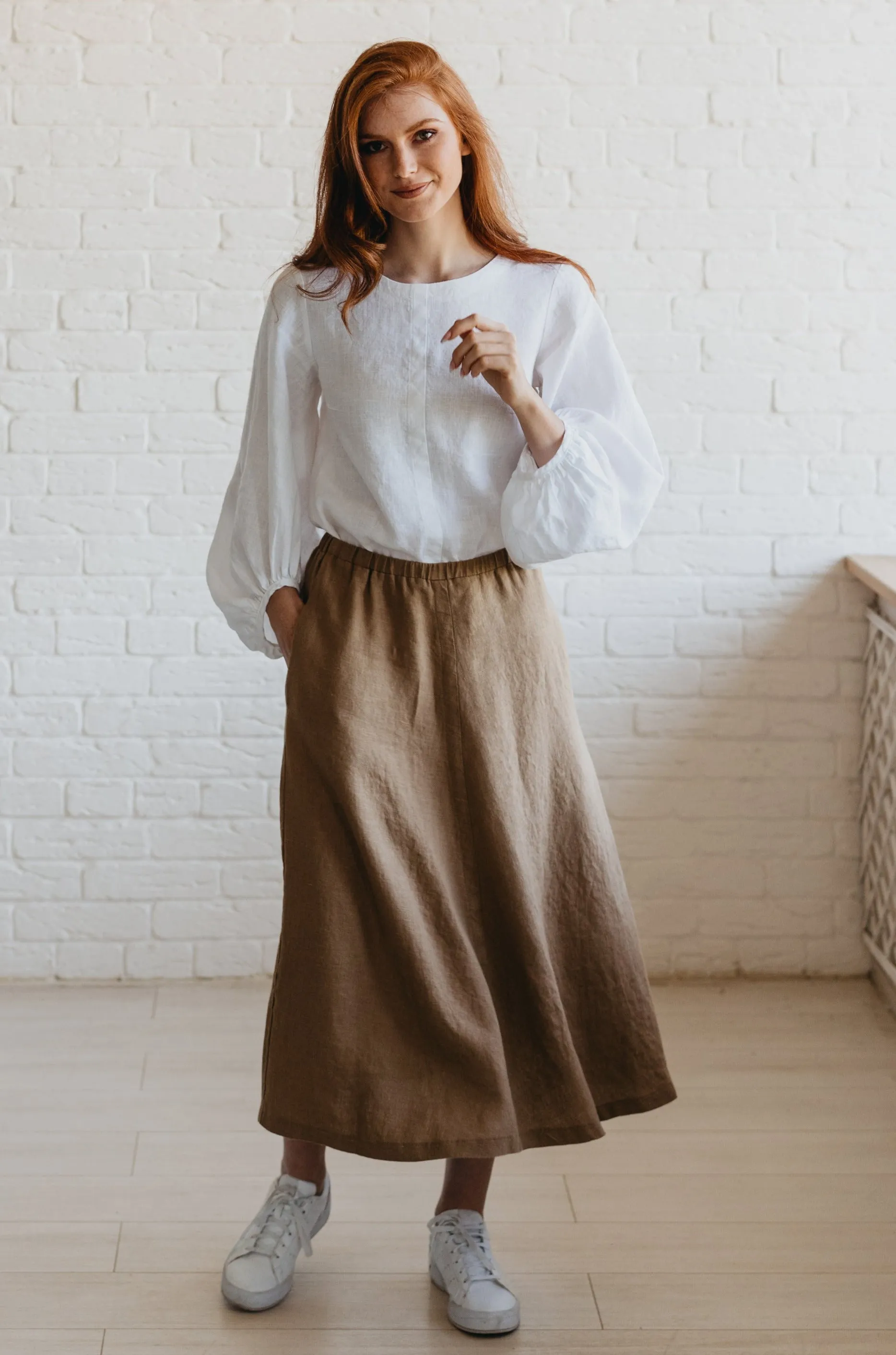 Heavyweight Linen Skirt with Pockets