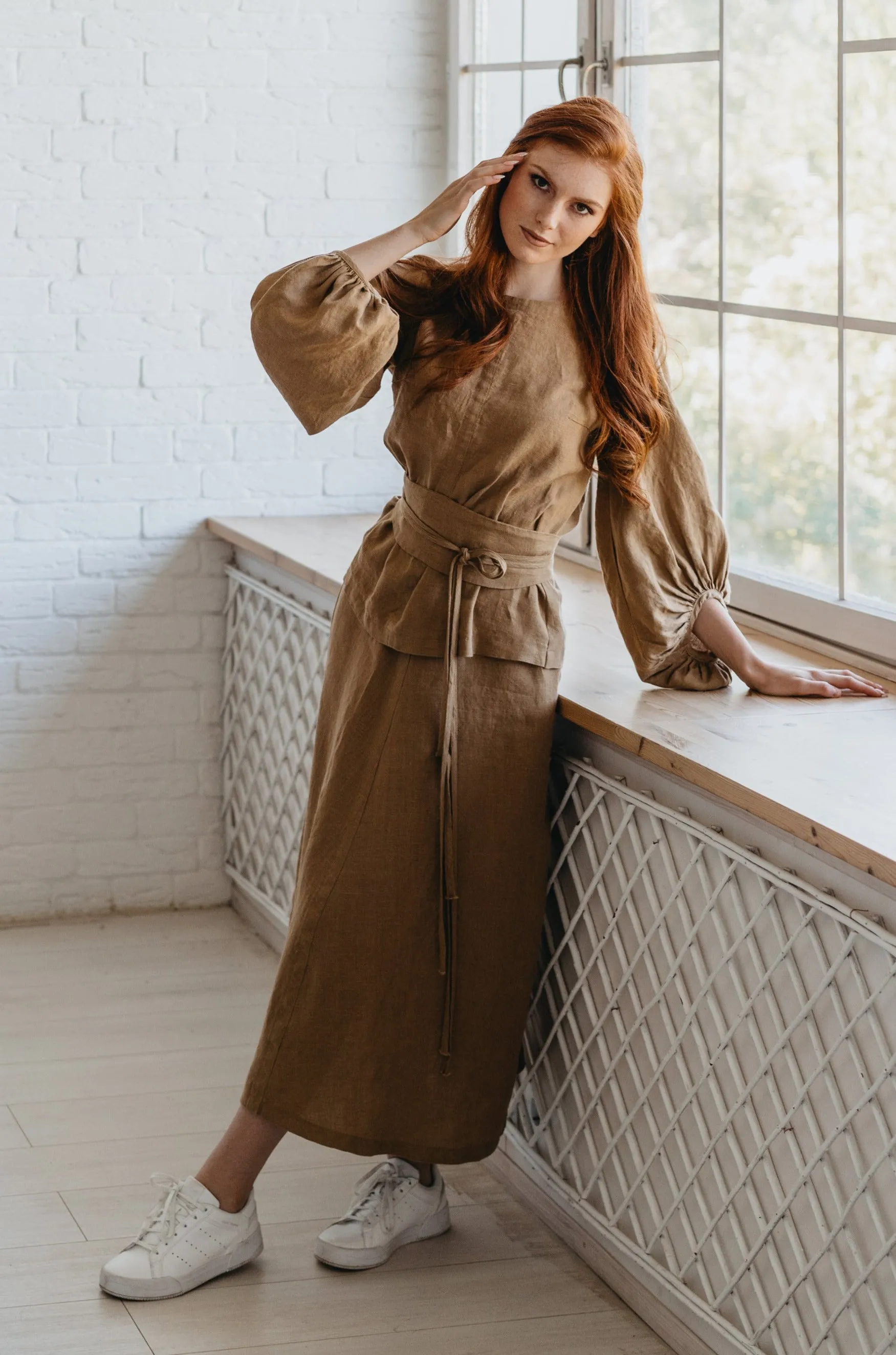 Heavyweight Linen Skirt with Pockets