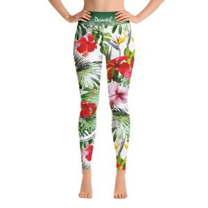 Hibiscus Florals Yoga Leggings Floral Print Leggings High Waist YOGA Leggings, PF - 101017