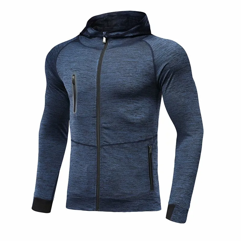 Hooded Fitness Sport Jacket Men Quick Dry Running Coat Zipper Hoody Sweatshirt Sportswear Gym Hoodies Training Clothing