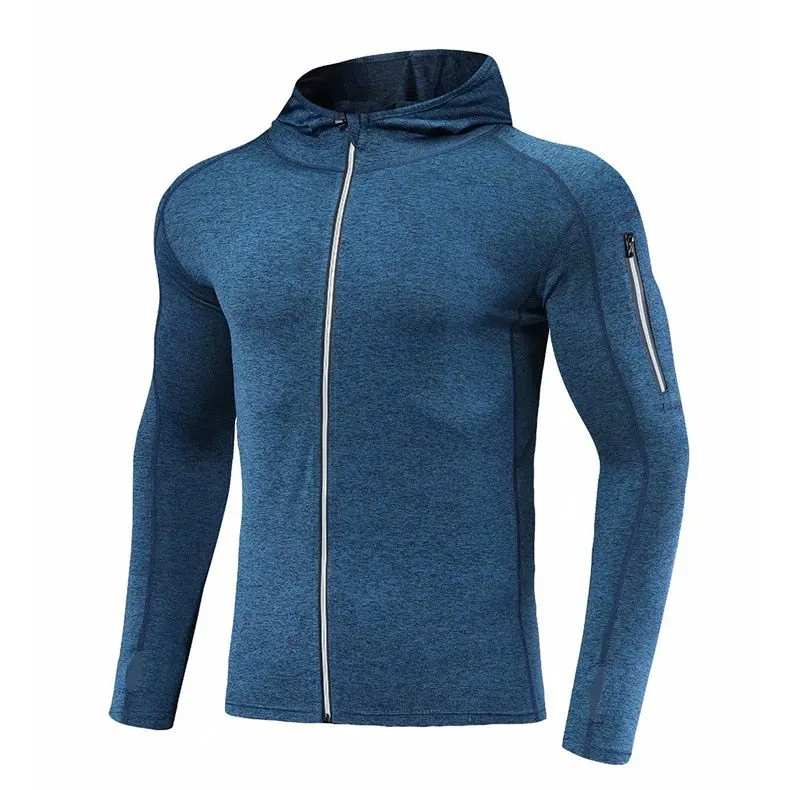 Hooded Fitness Sport Jacket Men Quick Dry Running Coat Zipper Hoody Sweatshirt Sportswear Gym Hoodies Training Clothing