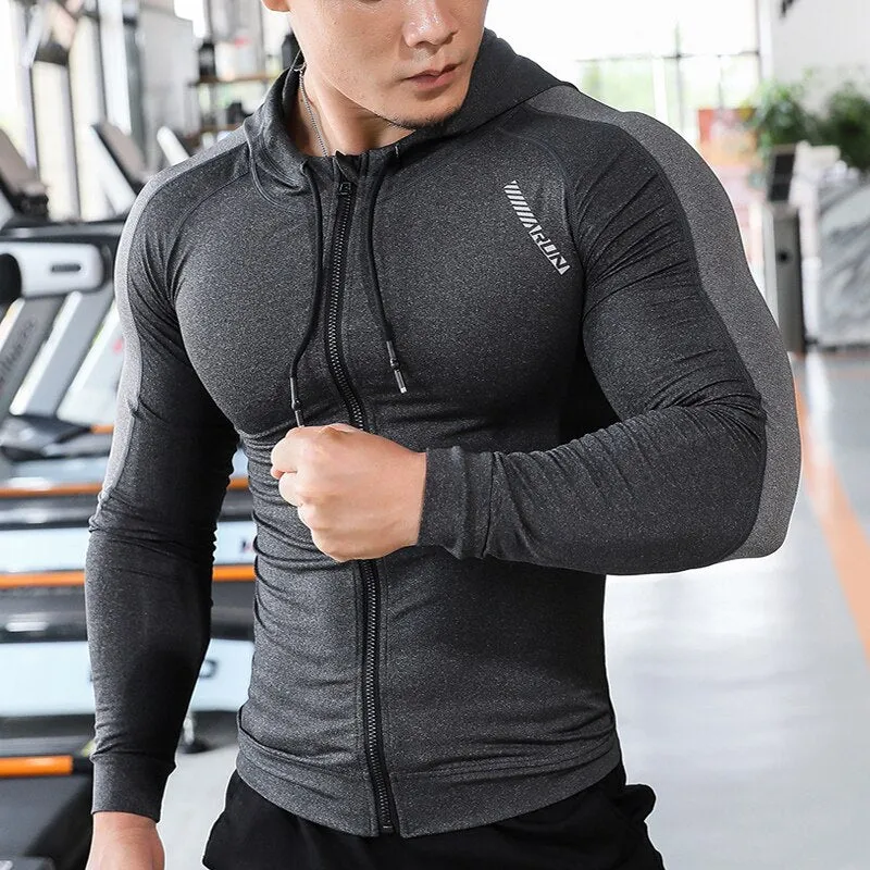 Hooded Fitness Sport Jacket Men Quick Dry Running Coat Zipper Hoody Sweatshirt Sportswear Gym Hoodies Training Clothing