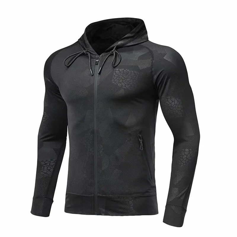 Hooded Fitness Sport Jacket Men Quick Dry Running Coat Zipper Hoody Sweatshirt Sportswear Gym Hoodies Training Clothing