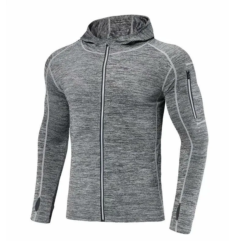 Hooded Fitness Sport Jacket Men Quick Dry Running Coat Zipper Hoody Sweatshirt Sportswear Gym Hoodies Training Clothing