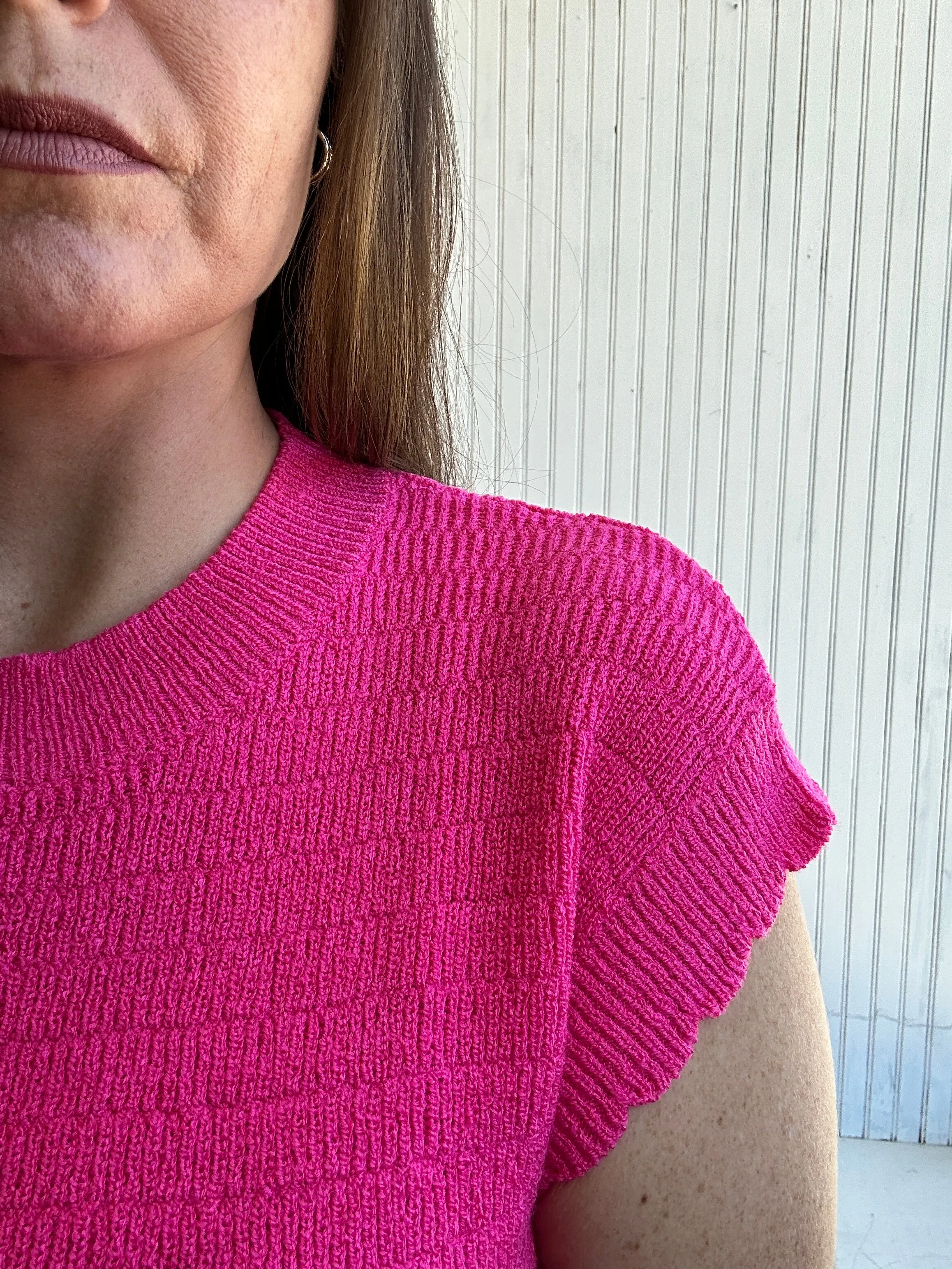 Hot Pink Short Sleeve Lightweight Sweater