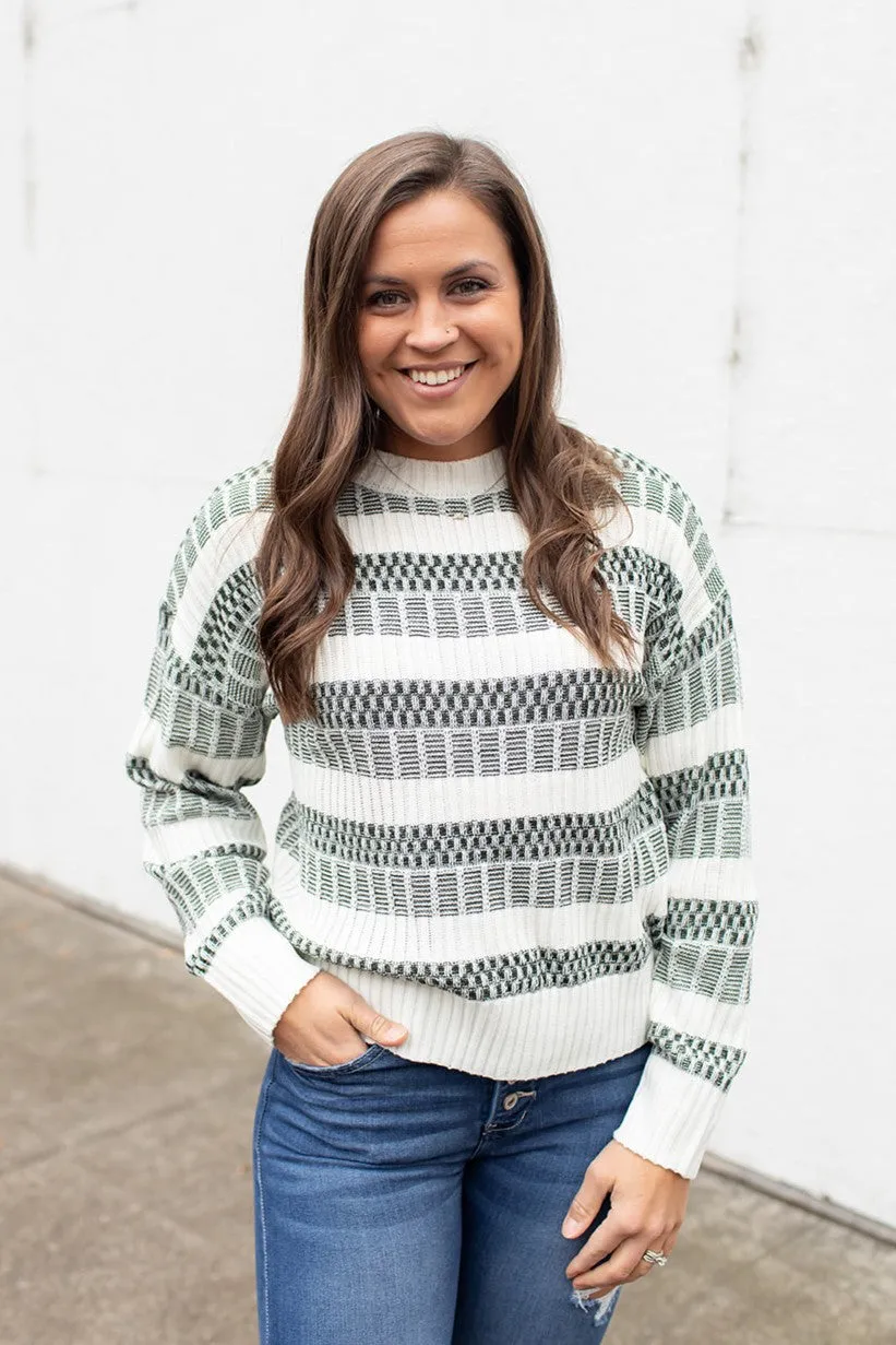 Ivory & Olive Striped Knit Long Sleeve