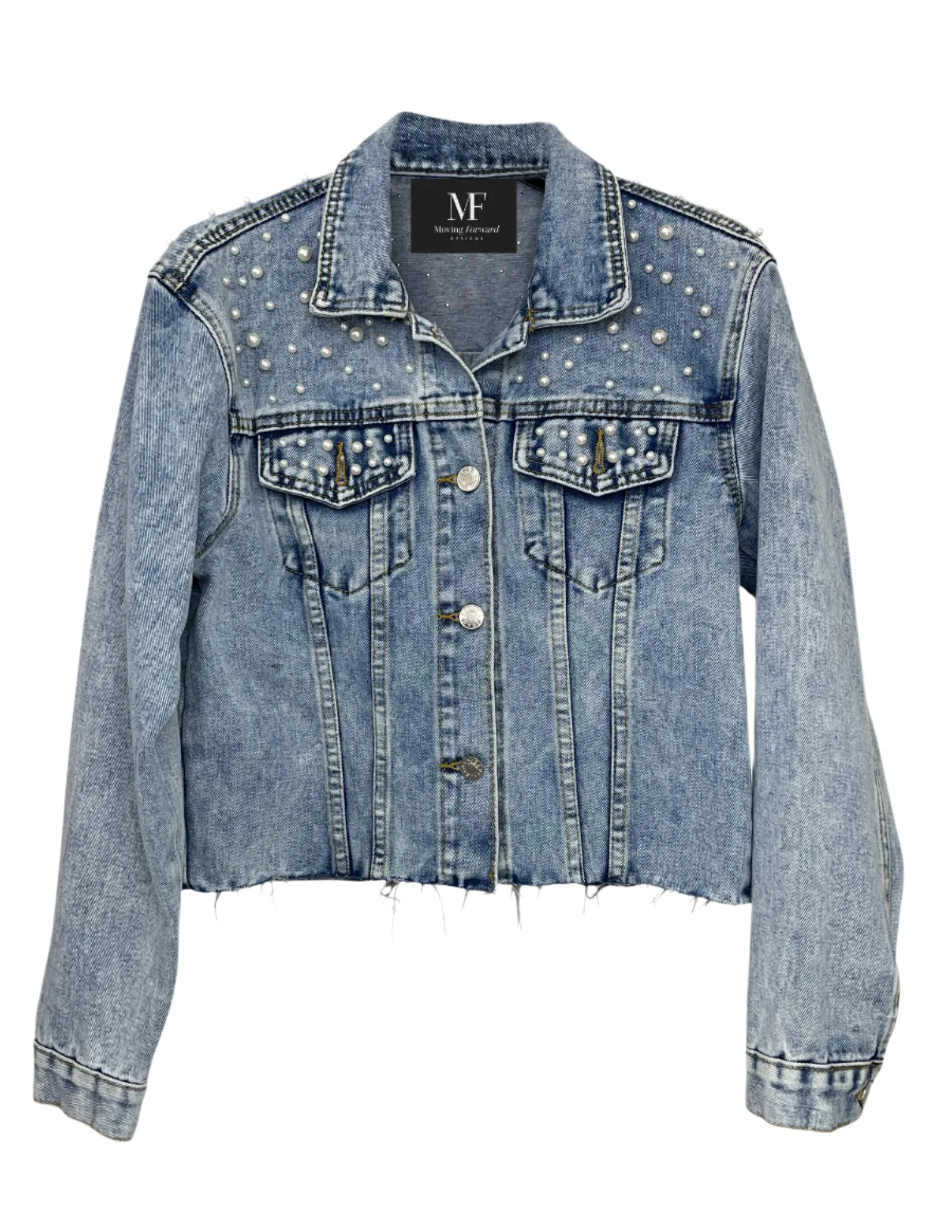 Jacket, Blue Denim, Pearls & Gunmetal Queen Bee