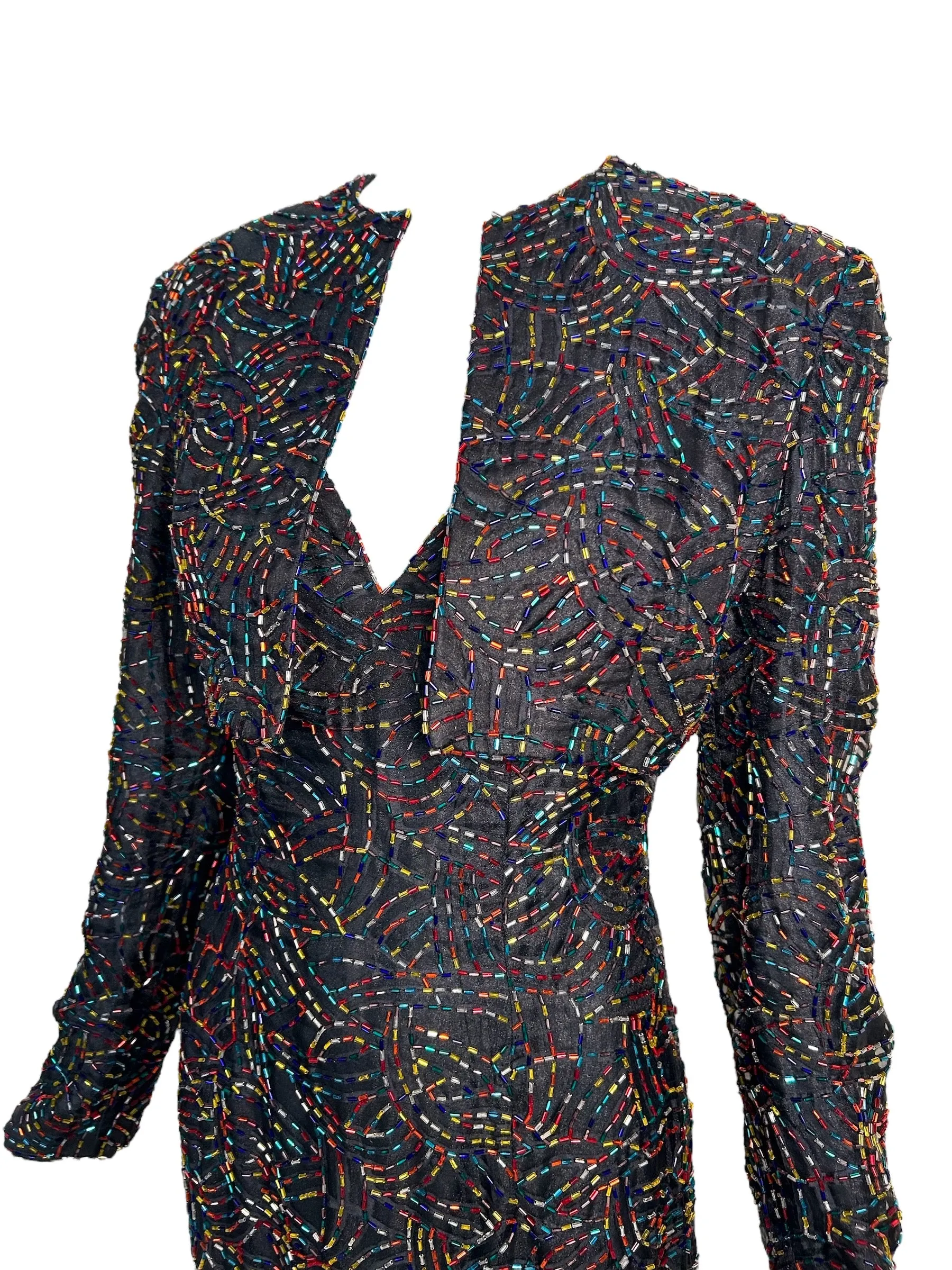 Jeran 1990s Rainbow Beaded Gown   Jacket