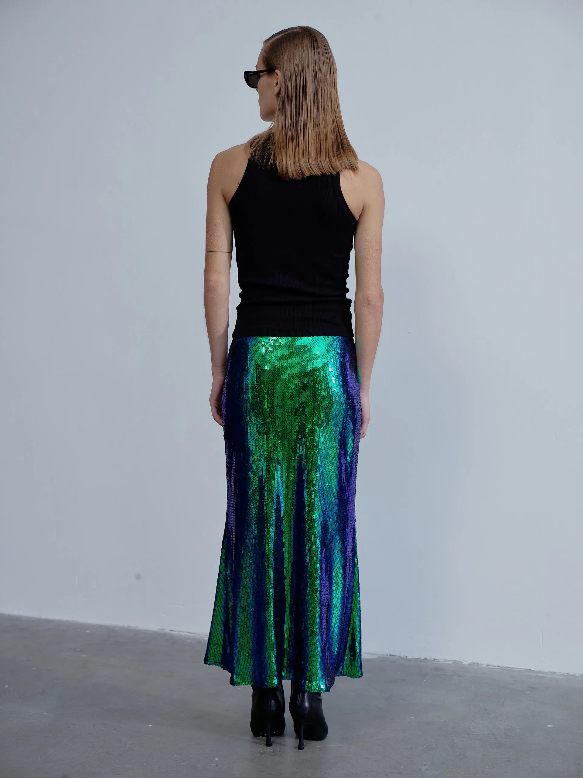 Joelle Sequin Maxi Skirt in Océan Bleu