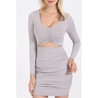 Ketty More Women Long Sleeve Deep V-Neck Solid Colored Pretty Modern Styled Dress-KMWD069