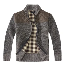 Knitted Full Zip Cardigan Sweater with Soft Brushed Flannel Lining - Coffee